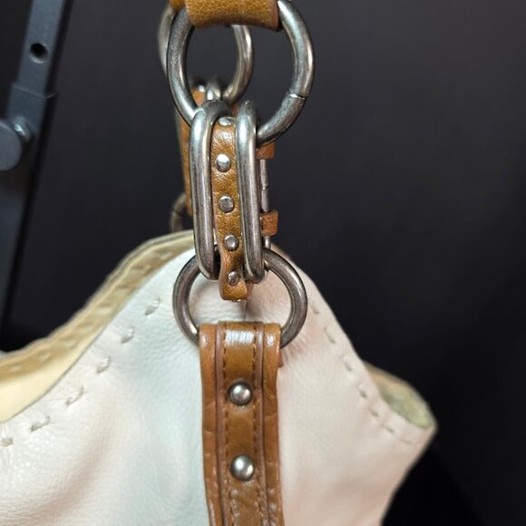 The Sak Genuine Leather Handbag Purse Ivory with Brown Straps - Picture 4 of 16